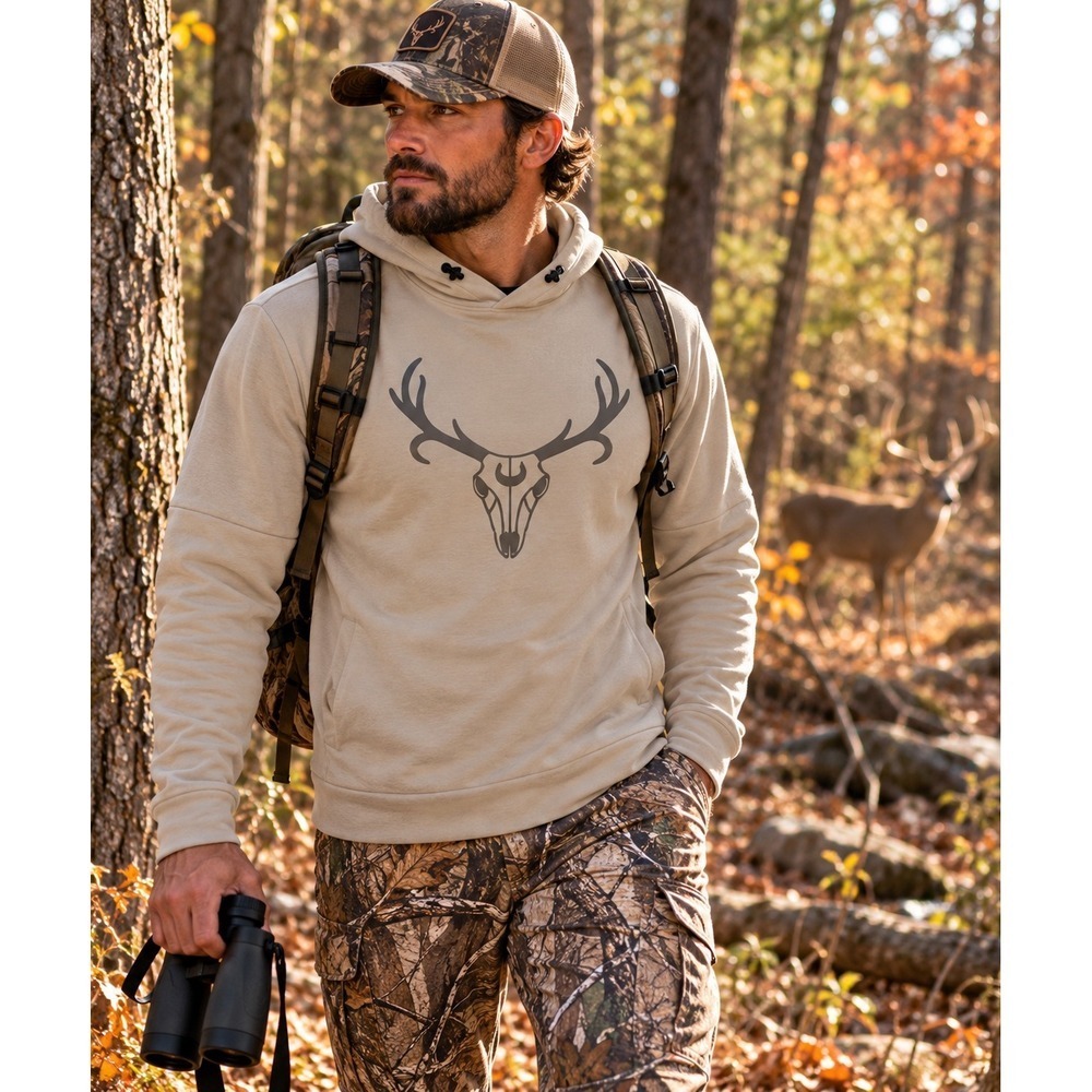 European Deer Mount Tan Hoodie Size Small Members Mark Unisex 
Deer Hunting